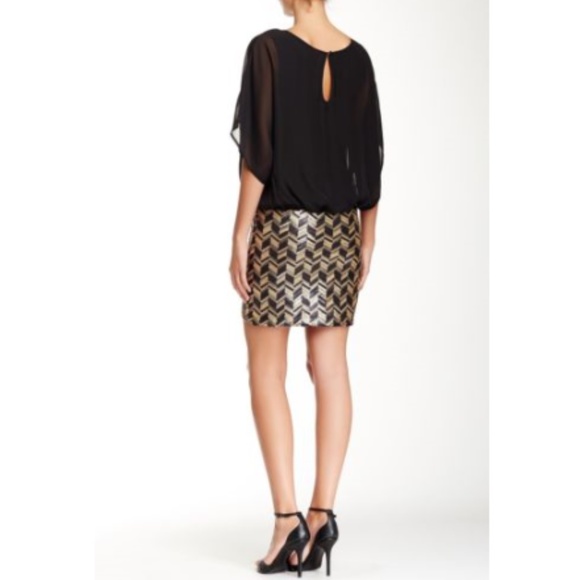 Alexia Admor Chiffon Blouson Chevron Sequin Skirt